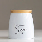 Lata Sugar Porta Condimentos 800ml Pote para Açúcar em Aço e Bambu Sunshine Branca